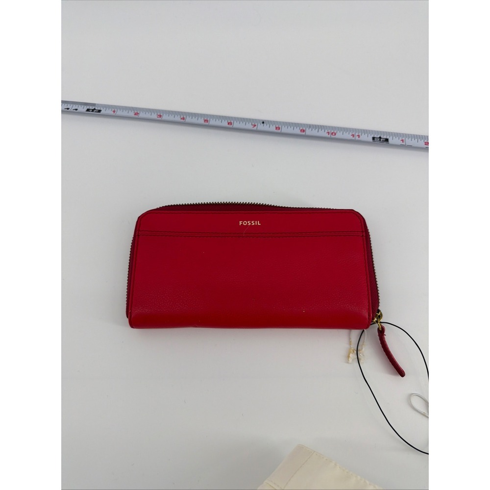 Fossil Tiegan Bifold Clutch Wallet Brick Red Leather Zip Around SWL1946646 NWT